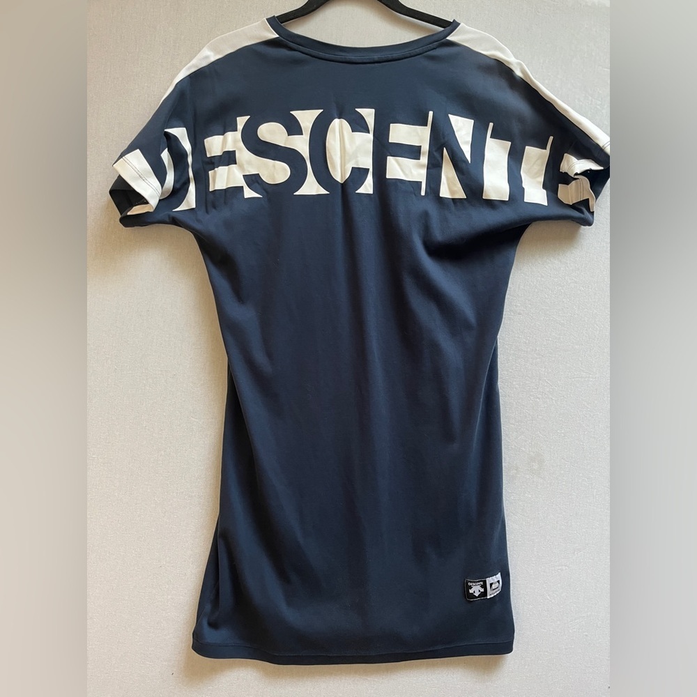 Descente Navy Blue Cotton Spellout Graphic T-Shirt Dress Size 8